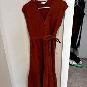 Elegant Rust Wrap Dress